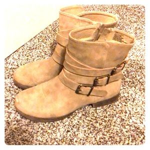 Tan flat bootie boots